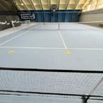 Pickleball court on tennis court with court markers